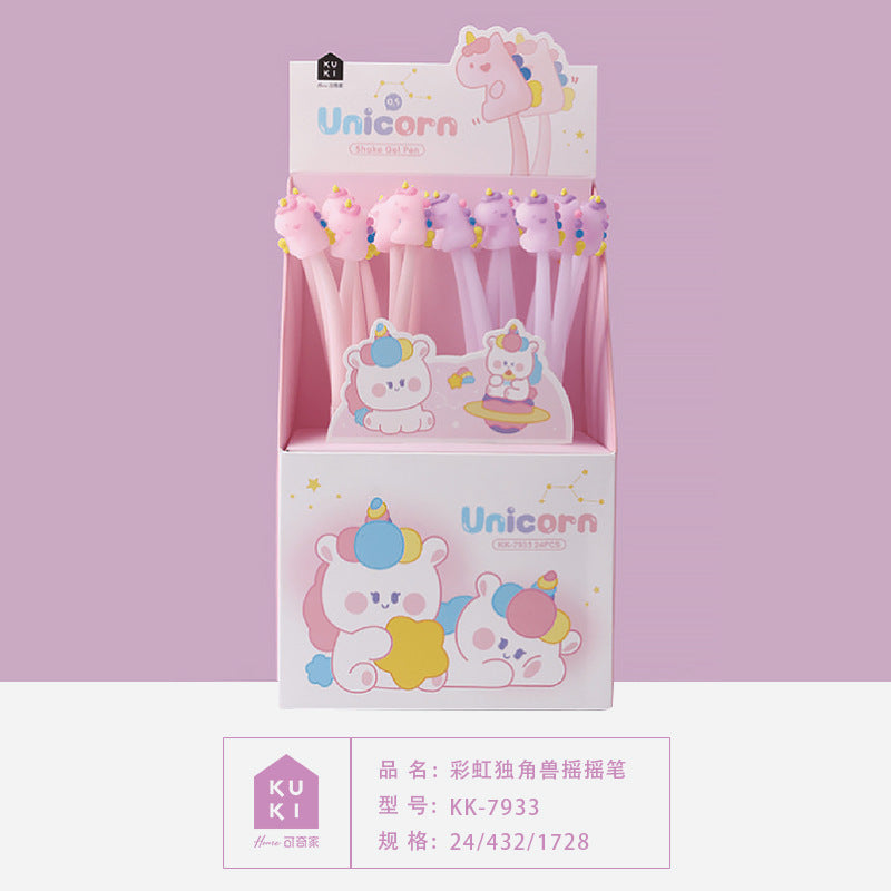 KUKI Shake Pen,Kawaii Silicone Black Gel Pen for Students, Fun Interactive Stationery & School Gifts--unicorn