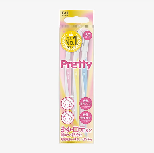 KAI Pretty Safety Razor for Sensitive Skin - Precision Eyebrow & Facial Razor (3 Pieces)