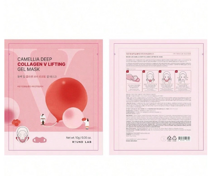 ROUND LAB Camellia Deep Collagen V Lifting Gel Mask 1ea | Double-chin Turkey Neck Instant Face Lifting Mask, Cooling and Depuffing Face Toning Belt