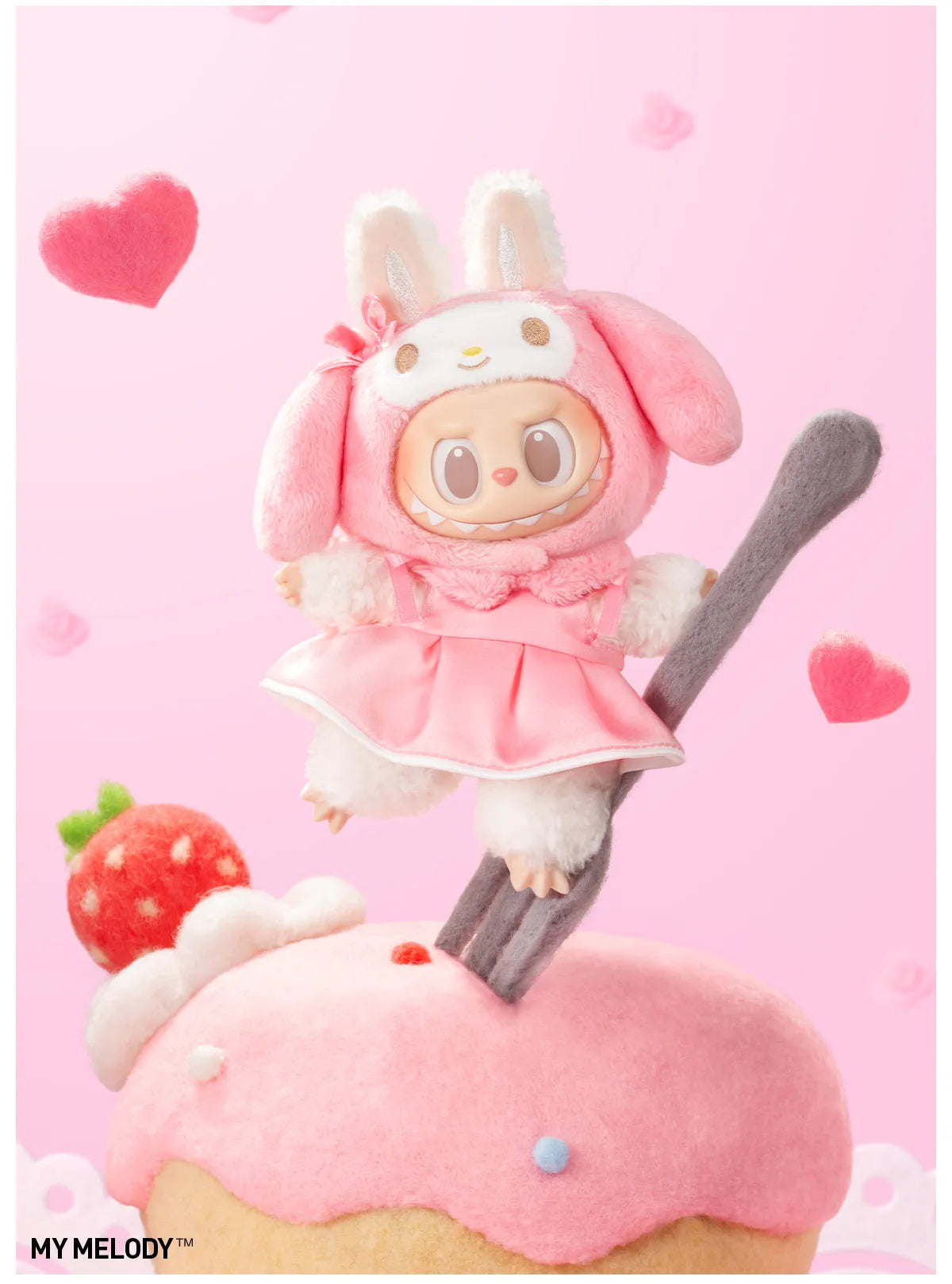 Blind Box- Pop Mart-The Monsters X Sanrio Characters Pendentif en peluche Labubu Hello Kitty