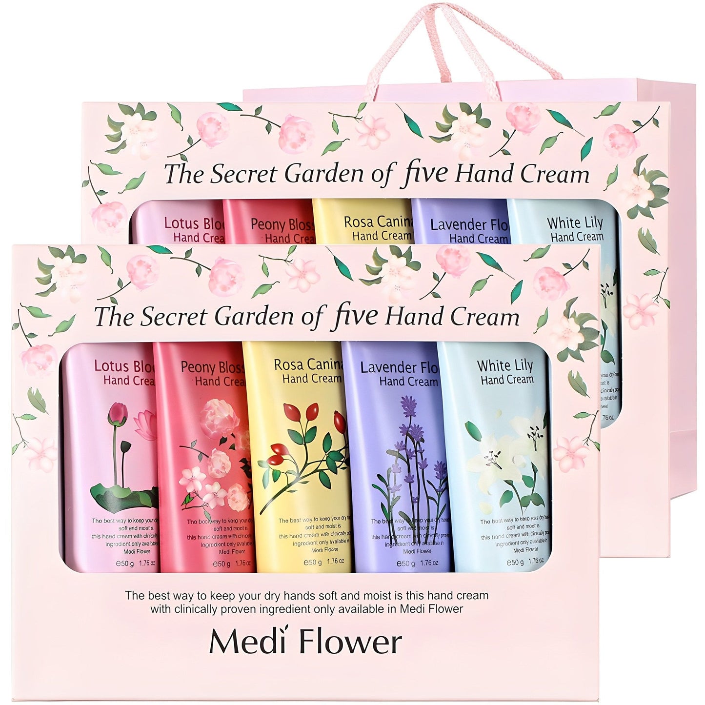 Medi Flower Le Jardin Secret des Cinq Crèmes pour les Mains - Lot de 5 x 50g (Collection Florale Premium)