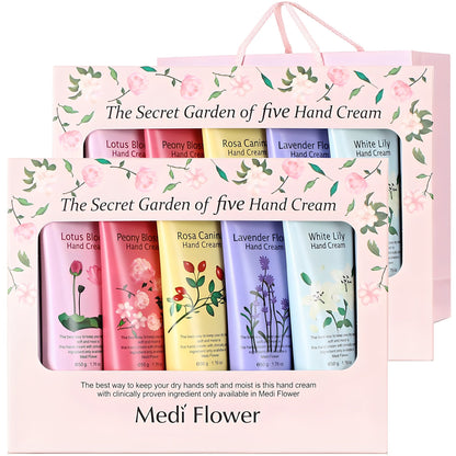 Medi Flower Le Jardin Secret des Cinq Crèmes pour les Mains - Lot de 5 x 50g (Collection Florale Premium)
