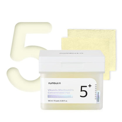 Numbuzin No.5+ Tampons Toniques Concentrés à la Glutathion et aux Vitamines - 70 pièces : Niacinamide, Soins du Visage, Peaux Sensibles