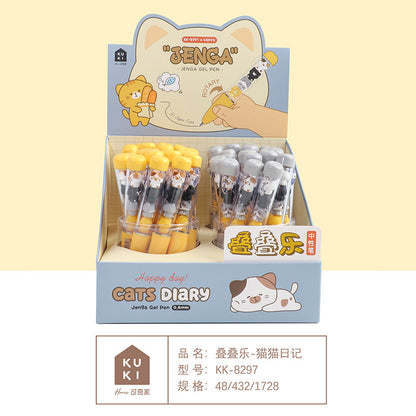 KUKI Creative Stackable Gel Pens Fun Building Block Design, Cute Cartoon Black Ink Sign Pen for Students – Cats Dairy