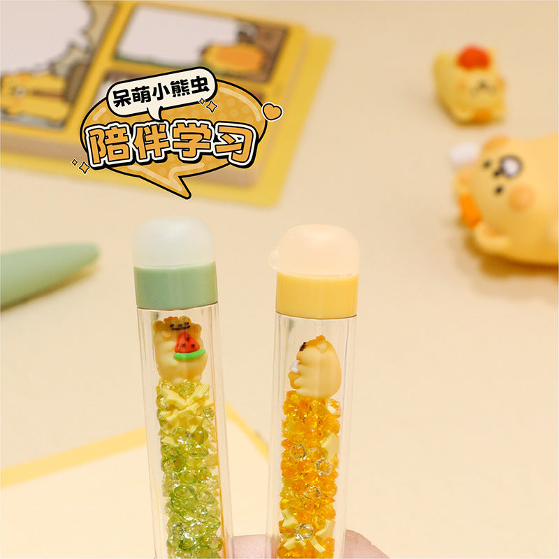 Stylos-gel effaçables sous licence officielle KUKI x Little Bear Bug – Corps texturé diamant créatif, encre effaçable par friction thermosensible, encre noire/bleue de 0,5 mm pour étudiants et fans