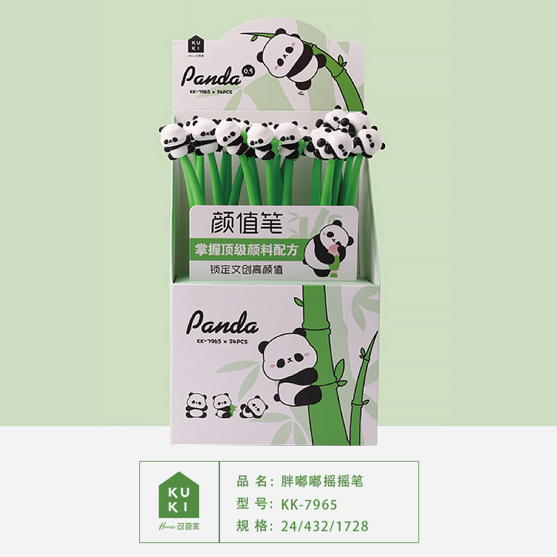 KUKI Shake Pen,Kawaii Silicone Black Gel Pen for Students, Fun Interactive Stationery & School Gifts--Panda