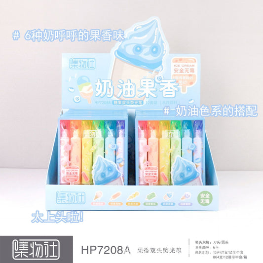 Surligneurs JiWuShe Couleurs Bonbons – Marqueurs Parfum Glace Sucrée et Crème, Ensemble Pastel Esthétique 6 Couleurs pour Journal Intime, Stylos Surligneurs Parfumés pour l'École et le Bureau