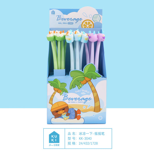 Stylo KUKI Shake Pen, stylo gel noir en silicone Kawaii pour étudiants, papeterie amusante et interactive et cadeaux scolaires – Boisson