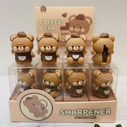 KUKI Manual Pencil Sharpener for Kids – Creative Cartoon Figurine Design, Hand – Crank Sharpener for School Students – Coffee Bear