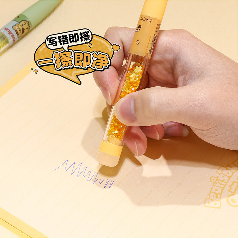 Stylos-gel effaçables sous licence officielle KUKI x Little Bear Bug – Corps texturé diamant créatif, encre effaçable par friction thermosensible, encre noire/bleue de 0,5 mm pour étudiants et fans