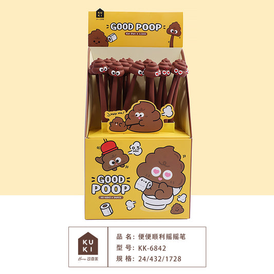 Stylo KUKI Shake Pen, stylo gel noir en silicone Kawaii pour étudiants, papeterie interactive amusante et cadeaux scolaires -- Bonne crotte