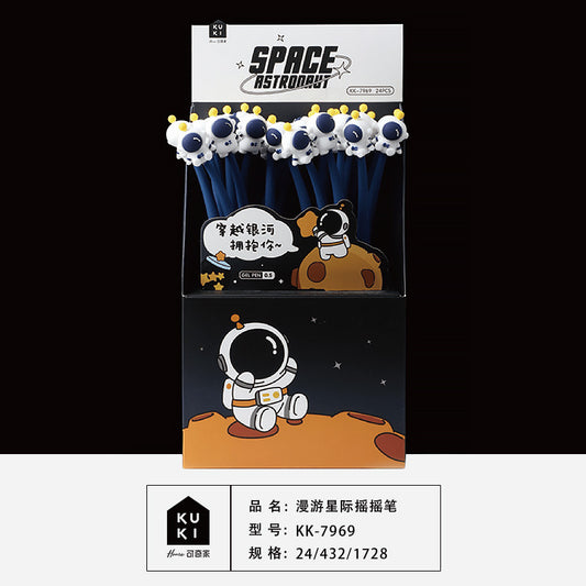 Stylo KUKI Shake Pen, stylo gel noir en silicone kawaii pour étudiants, papeterie et cadeaux scolaires amusants et interactifs - Astronaute