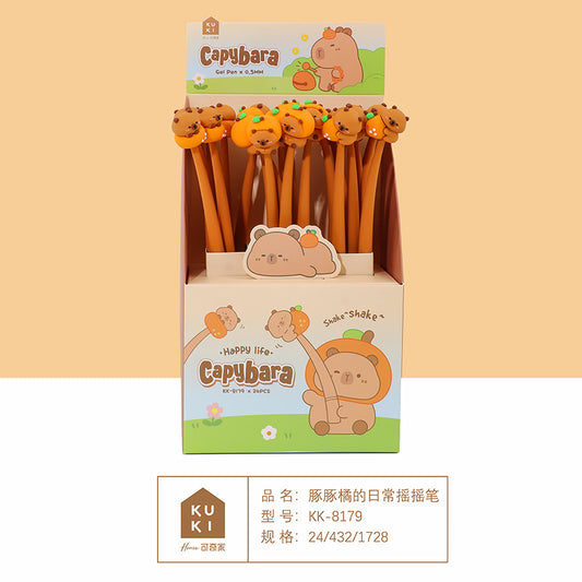 Stylo à secouer KUKI, stylo gel noir en silicone Kawaii pour étudiants, papeterie amusante et interactive et cadeaux scolaires -- capybara