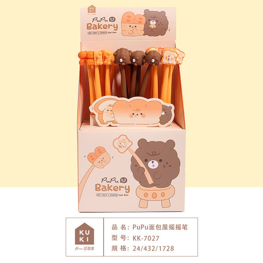 Stylo agitateur KUKI, Stylo gel noir en silicone Kawaii pour étudiants, Papeterie interactive amusante et Cadeaux scolaires - Pupu Bakery