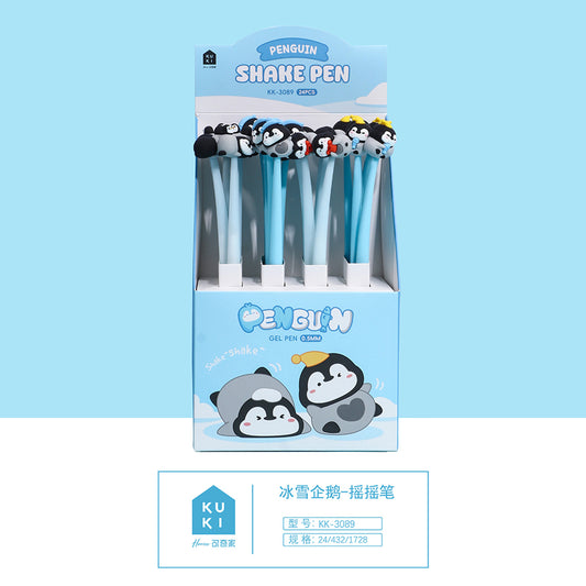 Stylo à secouer KUKI, stylo gel noir en silicone Kawaii pour étudiants, papeterie et cadeaux scolaires interactifs amusants – Pingouin